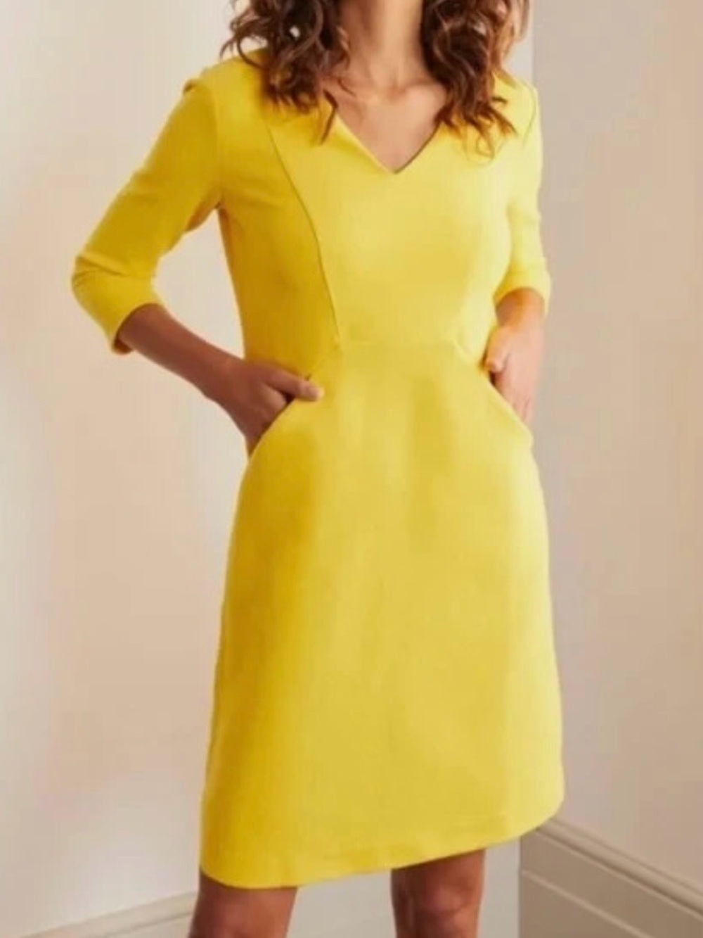 Boden Bright Yellow V-Neck Midi / Mini Dress